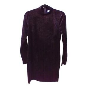 525 America Dress Black Crinkle Velvet Long Sleeves Hi Neck Medium